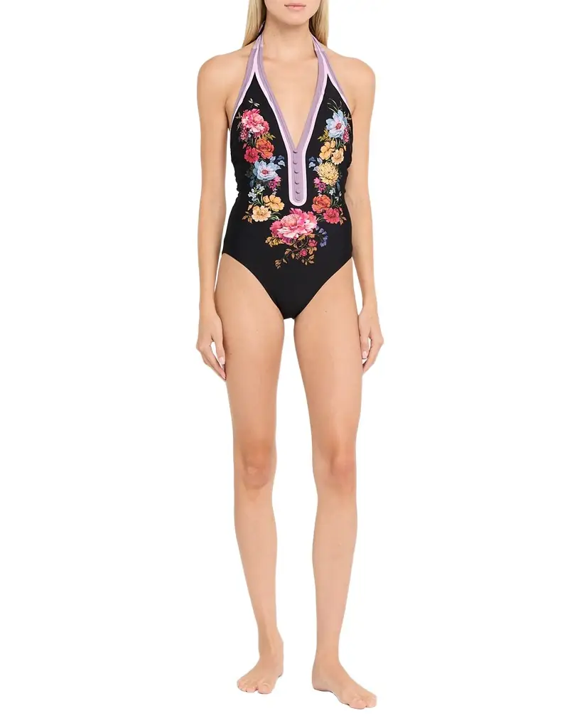 Johnny Was Baccara Halter One-Piece Swimsuit