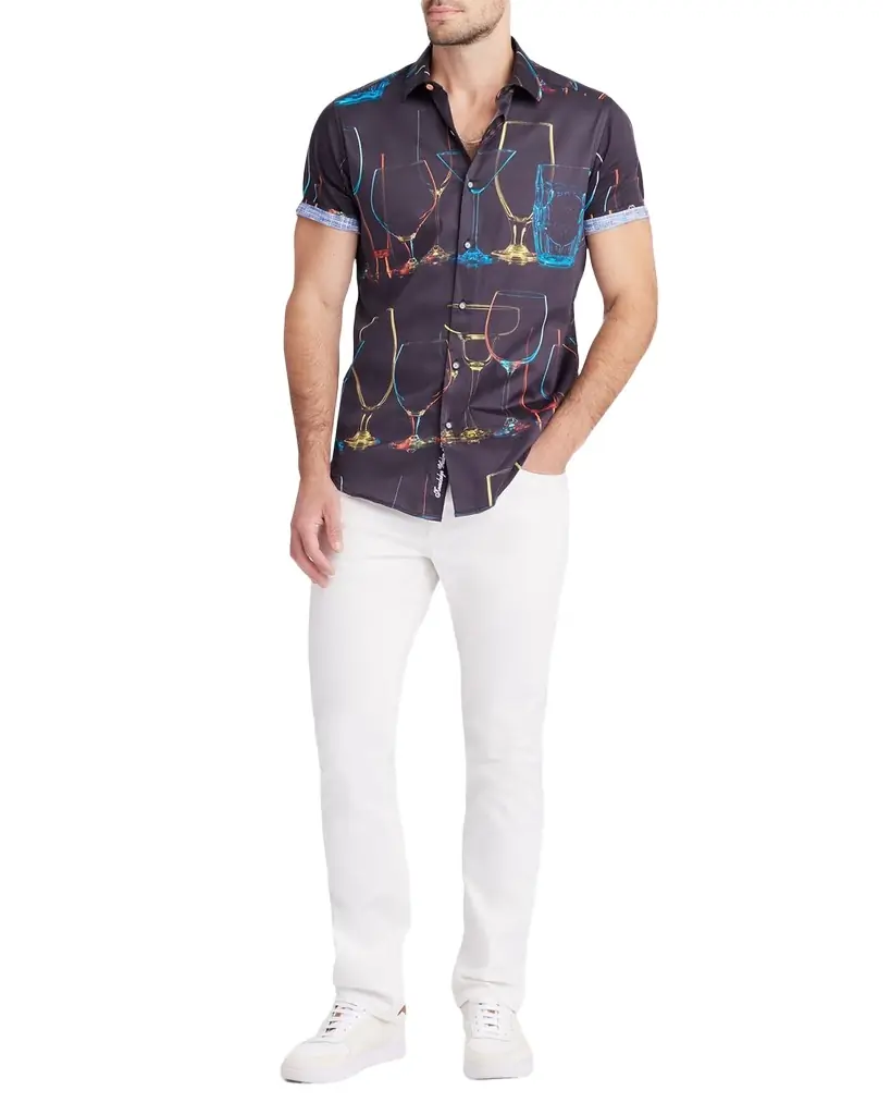 Robert Graham Men 's Neon Nights Satin Short-Sleeve Shirt