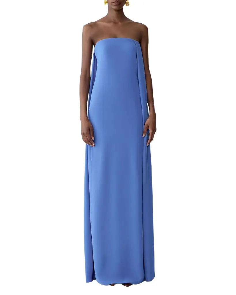 Carolina Herrera Strapless Cape Slit Column Gown