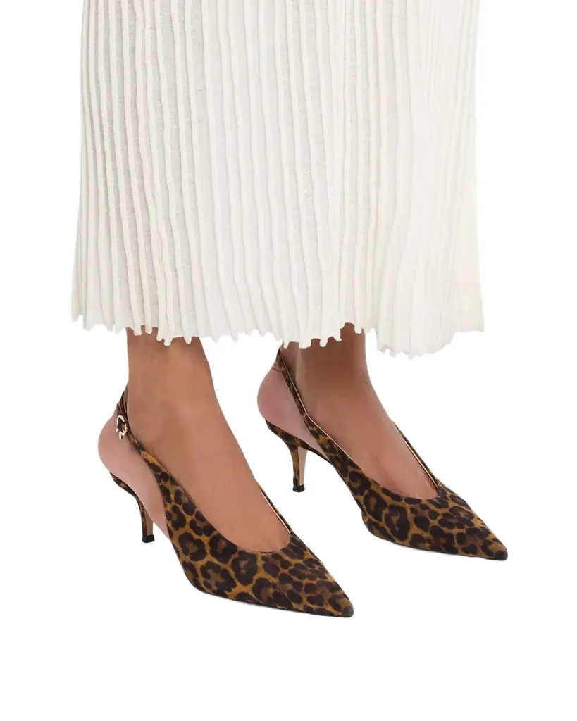 Gianvito Rossi 55mm Robbie Sling Leopard Print Kitten Heels