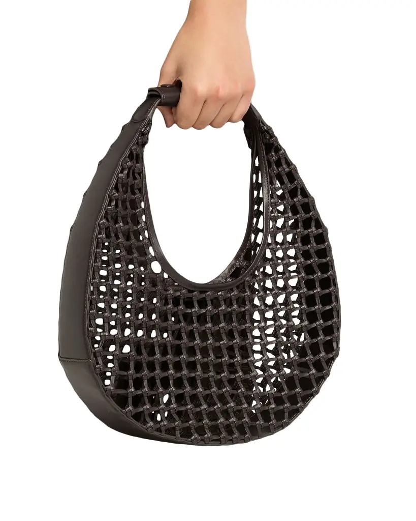 STAUD Moon Open-Knot Leather Shoulder Bag