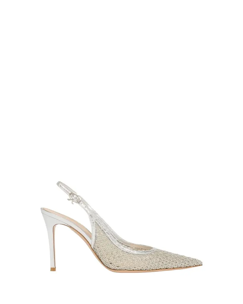 Gianvito Rossi 95mm Itaca Metallic Leather and Mesh Slingback Pumps
