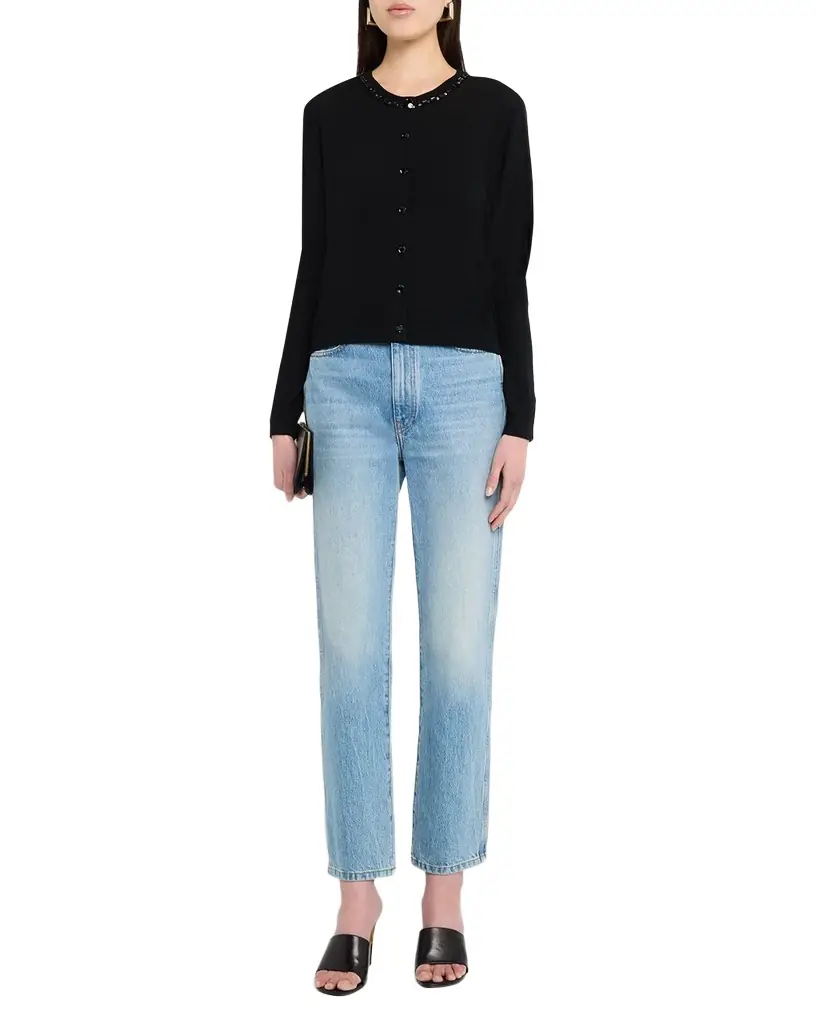 Jason Wu Collection Beaded Satin-Back Wool Cardigan