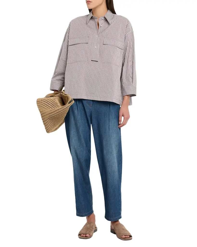 Brunello Cucinelli Super Lightweight Denim Tapered-Leg Ankle Jeans