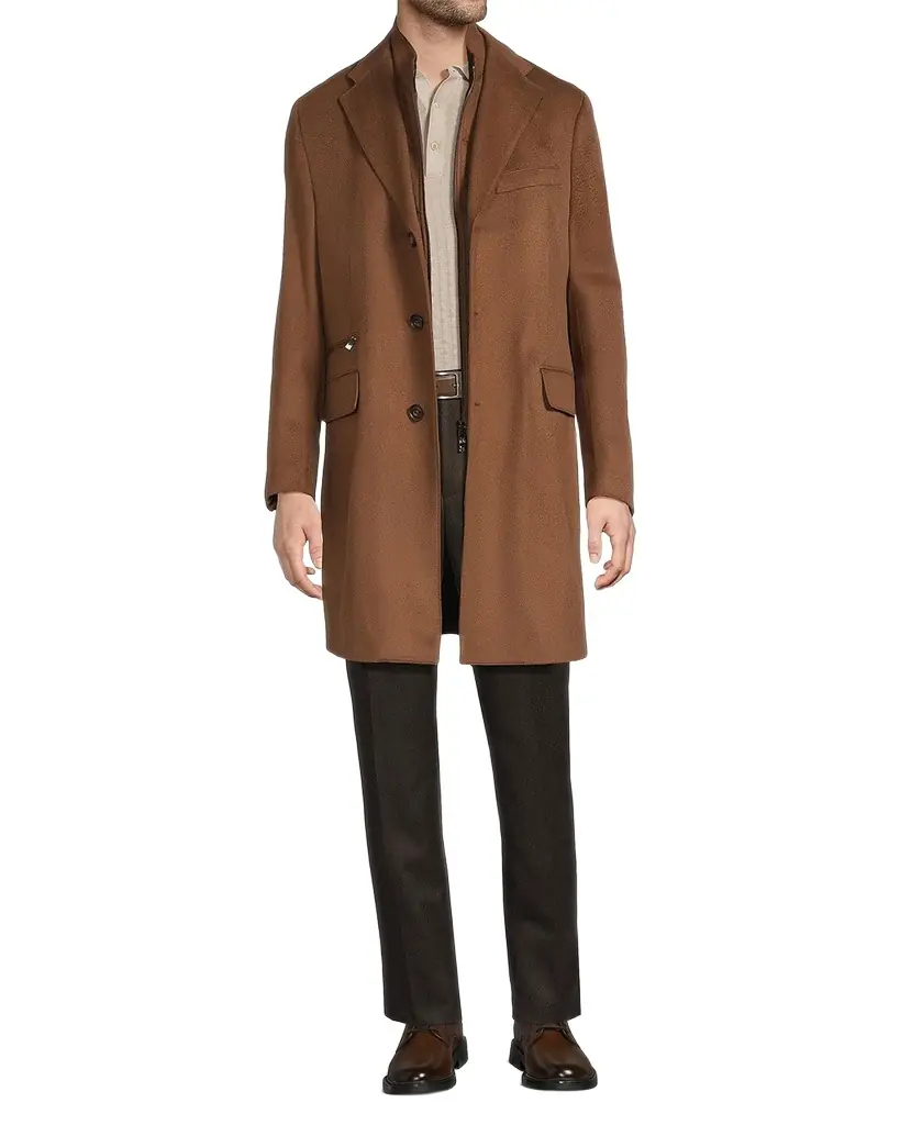 Corneliani Men 's Virgin Wool Single-Breasted Top Coat with Zip Insert