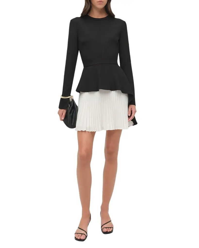 SIMKHAI Amberly Long-Sleeve Pleated Mini Dress