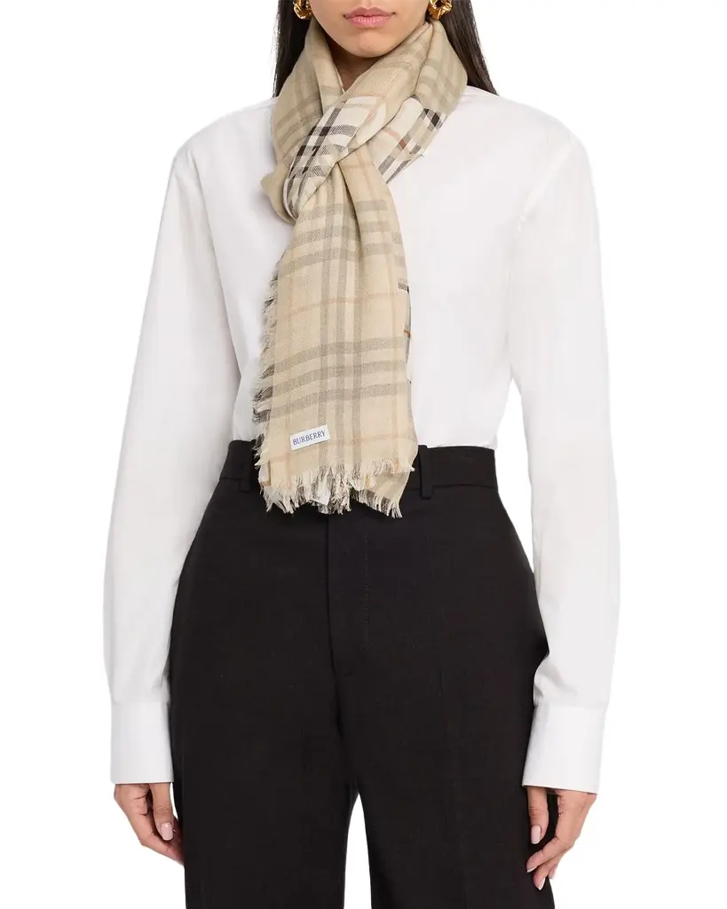 Burberry Wide EKD Check Wool Silk Scarf