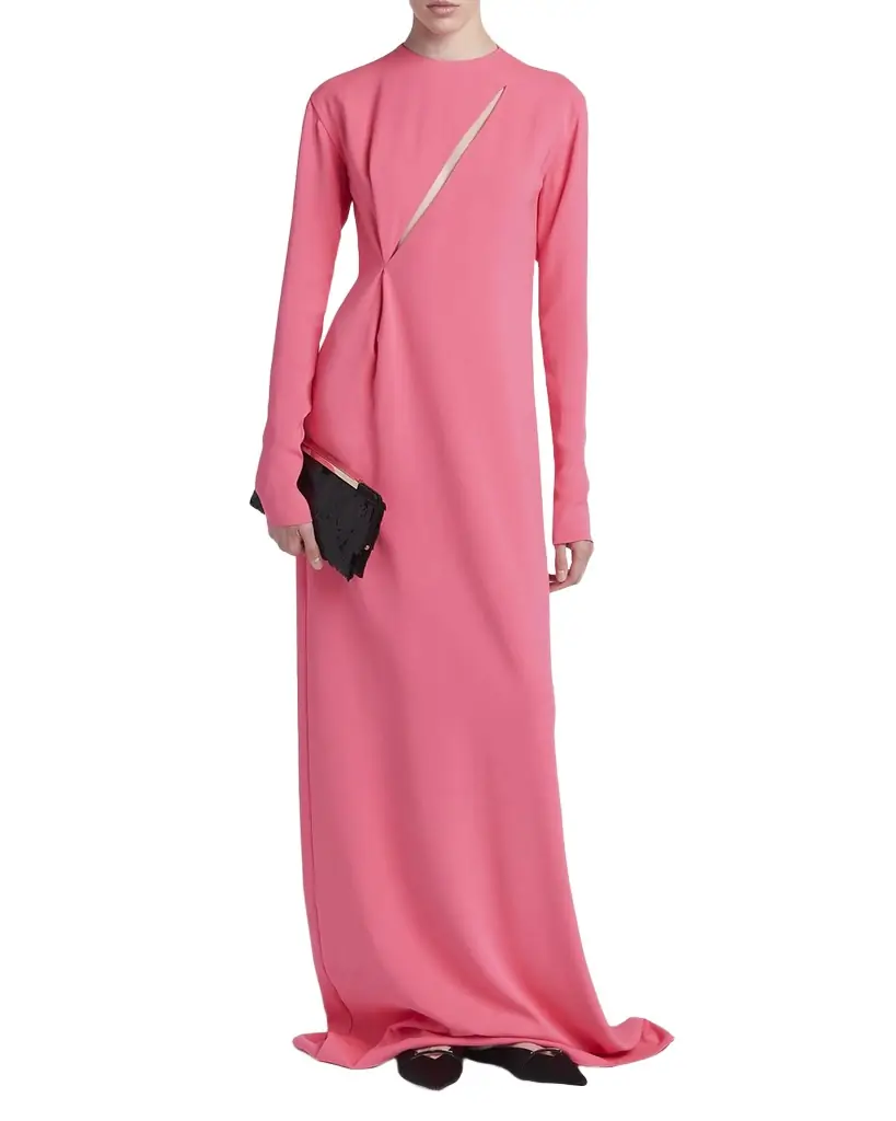 TOM FORD Slash Cutout Long-Sleeve Double Georgette Gown