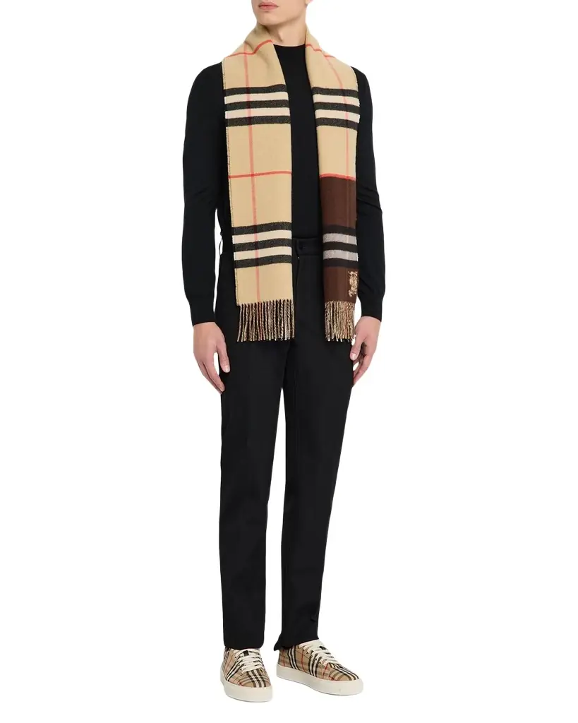 Burberry Men 's Contrast Check Double-Faced Cashmere Scarf