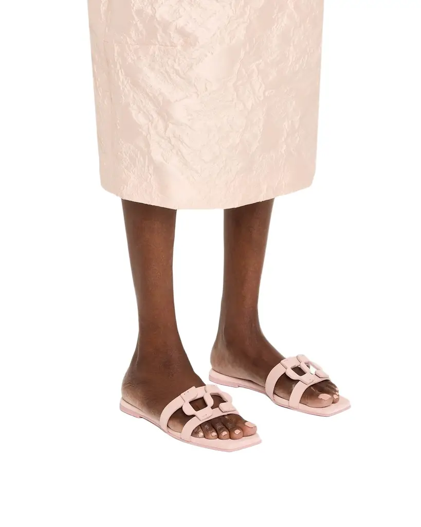 SIMKHAI Monogram Suede Flat Slide Sandals