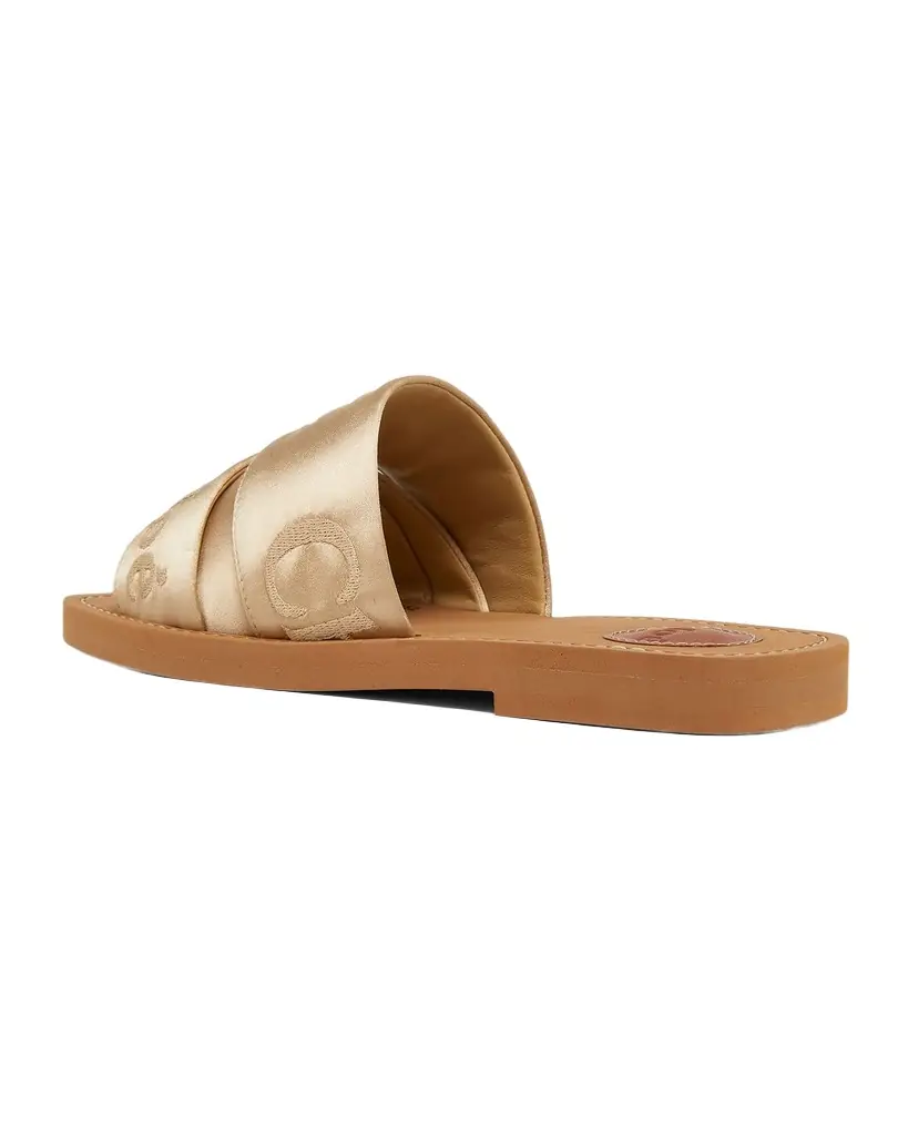 Chloe Woody Satin Flat Logo Ribbon Slide Sandals
