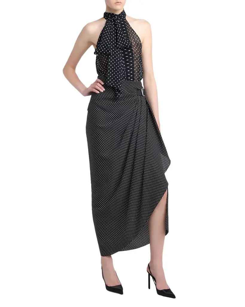 TOM FORD Polka-Dot Silk Buckle Wrap Midi Skirt