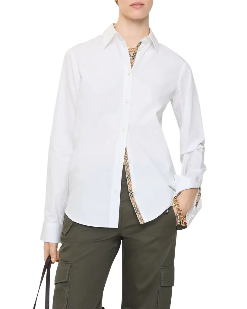 Burberry Ellora Check-Lined Cotton Poplin Button-Down Shirt