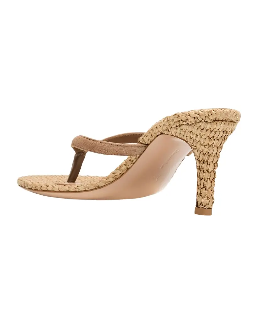 Gianvito Rossi 70mm Calypso Suede and Raffia Heeled Thong Sandals