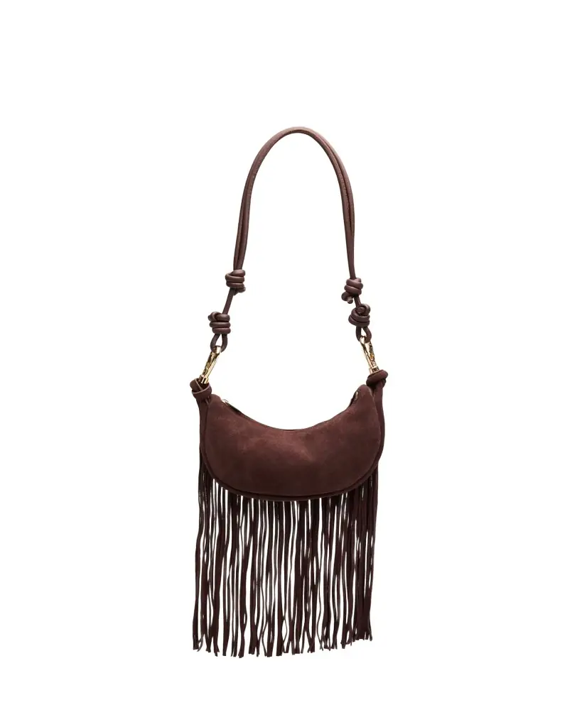 SIMKHAI Avery Fringed Suede Crescent Shoulder Bag