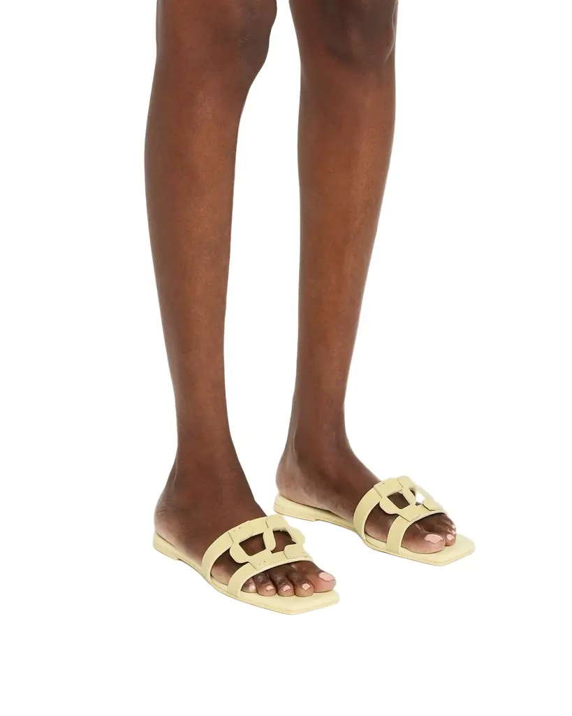 SIMKHAI Monogram Snake-Embossed Leather Flat Slide Sandals