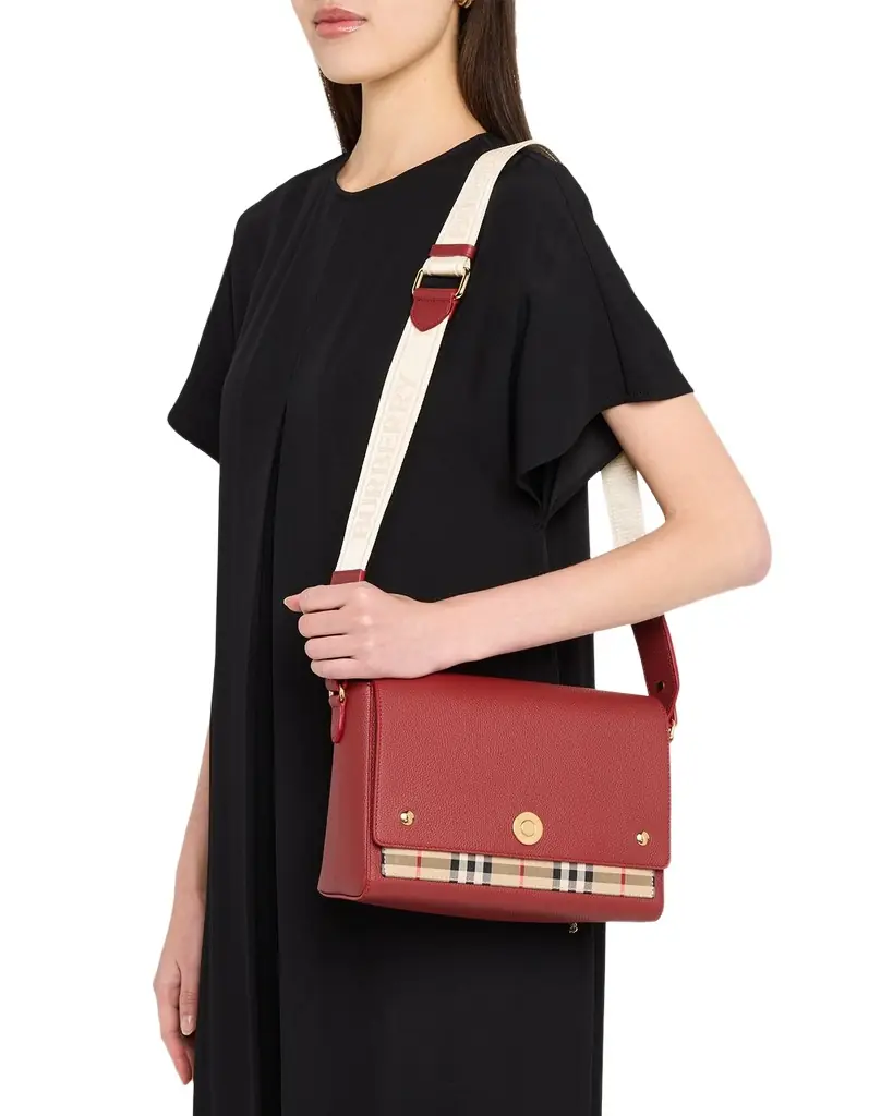 Burberry Note Leather & Check Crossbody Bag