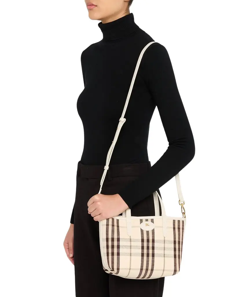 Burberry Mini Reversible Check & Leather Tote Bag