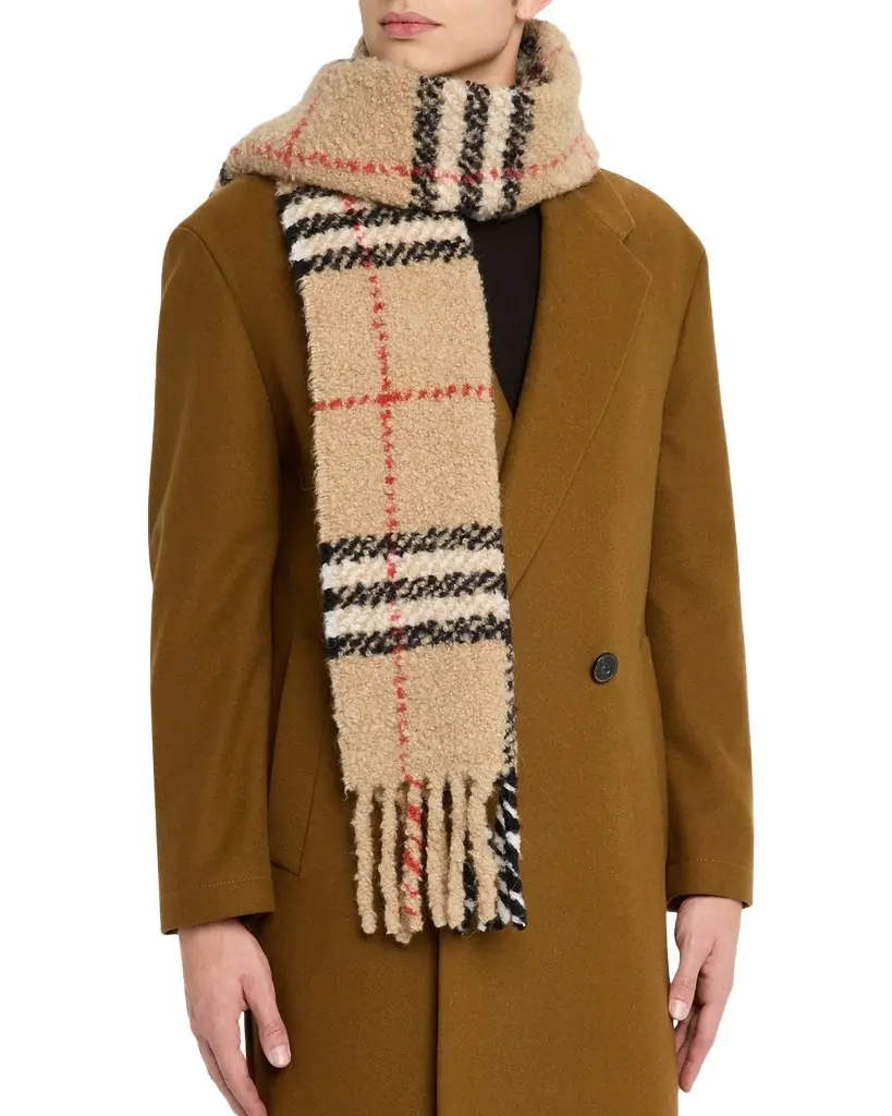 Burberry Men 's Check Cashmere Bouclé Scarf