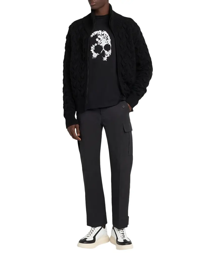 McQueen Men 's Lace Skull Cotton T-Shirt