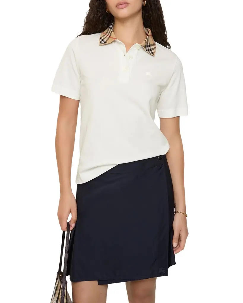 Burberry Imogen Check Collar Short-Sleeve Polo Shirt