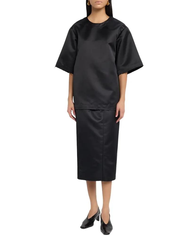Co Tailored Duchess Satin Midi Pencil Skirt