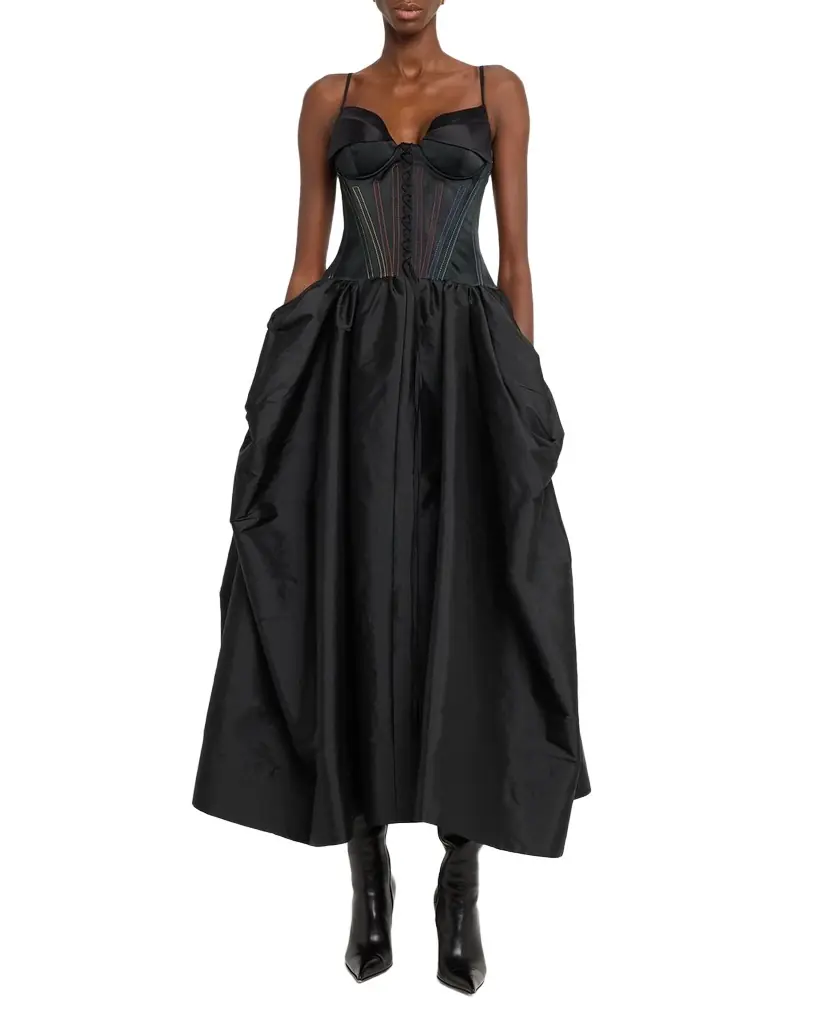 CHRISTOPHER JOHN ROGERS Peel-Bust Lace-Up Corset Gown