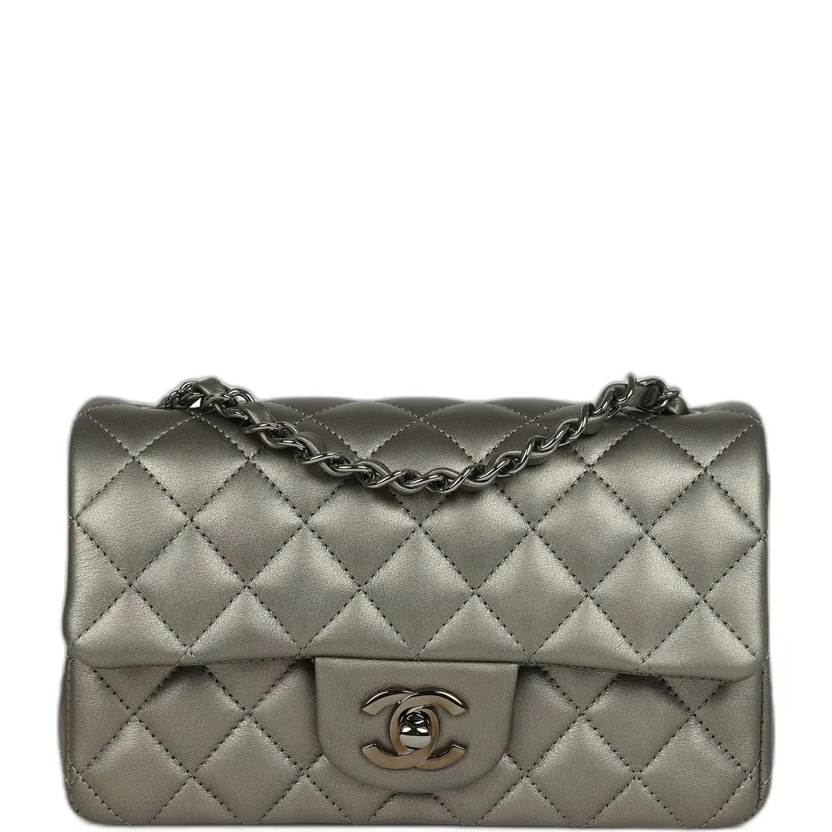 Chanel Chanel Mini Classic Rectangular Flap Bag Dark Silver Calfskin Ruthenium Hardware