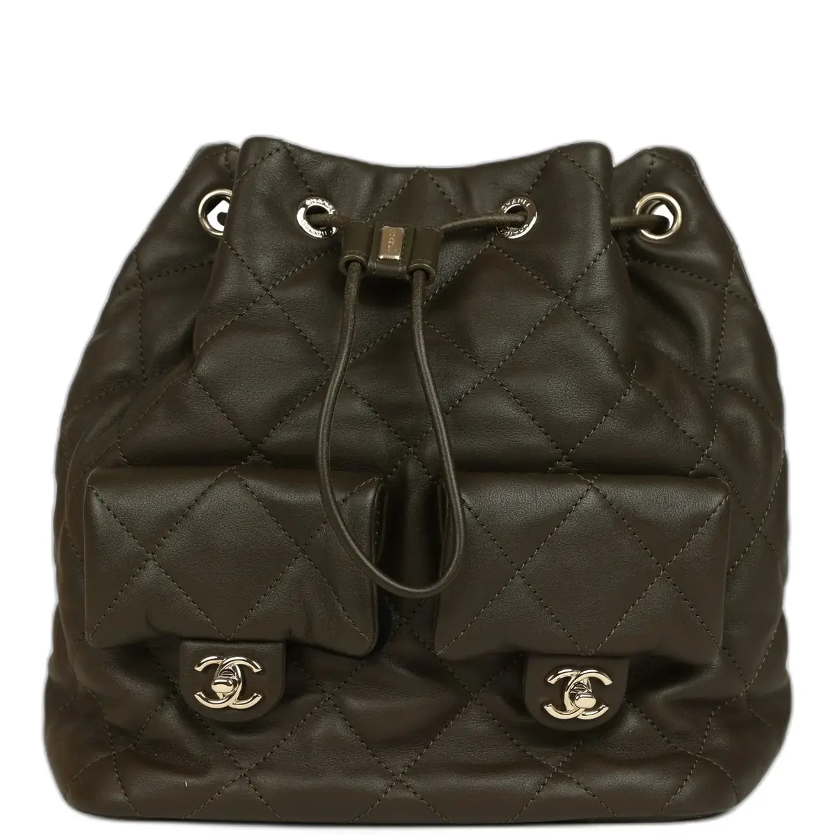 Chanel Chanel Mini Duma Drawstring Backpack Khaki Lambskin Light Gold Hardware