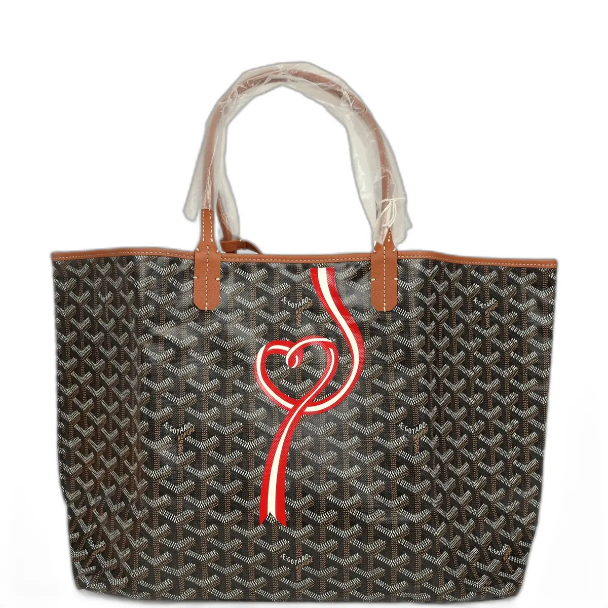 goyard Goyard Goyardine Canvas Black and Brown Hand-Painted Coeur Ruban Saint Louis PM Tote Palladium Hardware