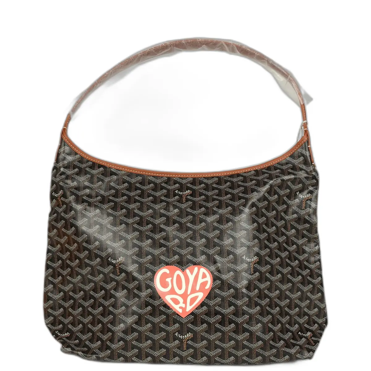 goyard Goyard Goyardine Canvas Black and Brown Hand-Painted Heart Boheme Hobo PM Palladium Hardware