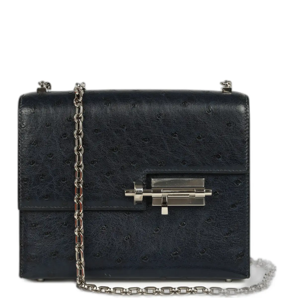 hermes Pre-owned Hermes Mini Verrou Chaine Bag Bleu Iris Ostrich Palladium Hardware