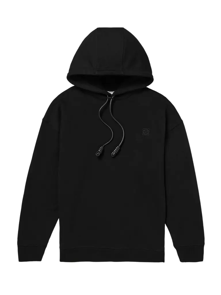 Loewe Logo-Embroidered Leather-Trimmed Cotton-Jersey Hoodie - Men