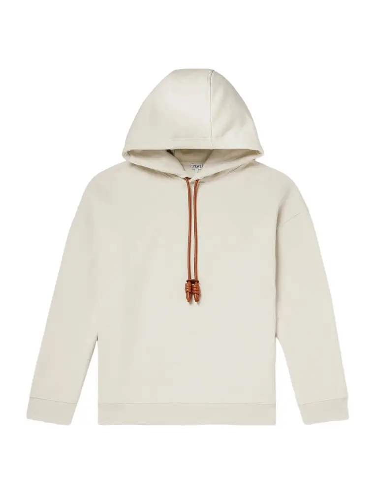 Loewe Logo-Embroidered Leather-Trimmed Cotton-Jersey Hoodie - Men