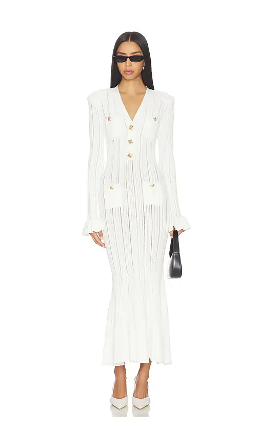 self-portrait White Pointelle Knit Midi Dress