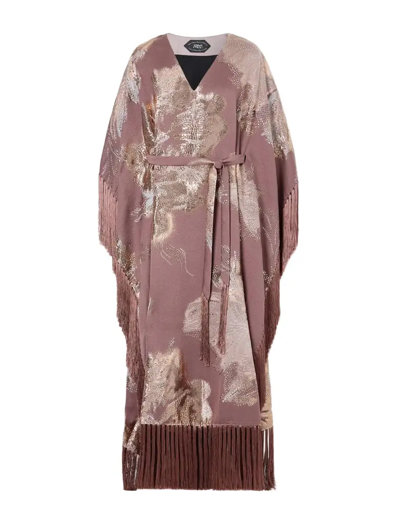 Taller Marmo Dawn Royale Belted Fringed Embellished Crepe Kaftan