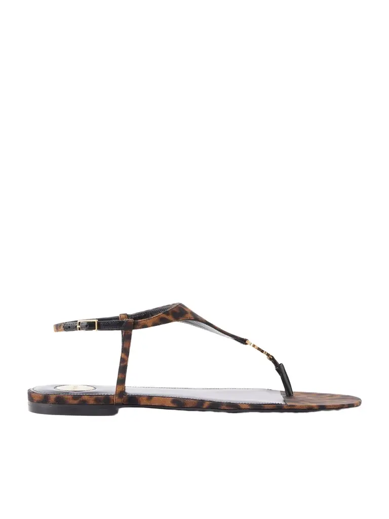 Saint Laurent Cassandra Logo-embellished Leopard-print Canvas Sandals
