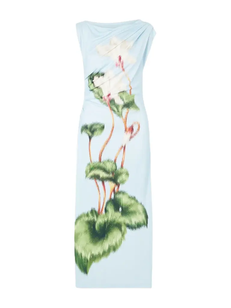Oscar de la Renta Draped Printed Stretch-jersey Midi Dress