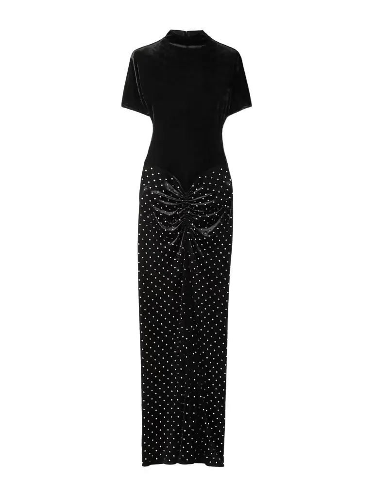 Alaïa Crystal-embellished Ruched Velvet Midi Dress