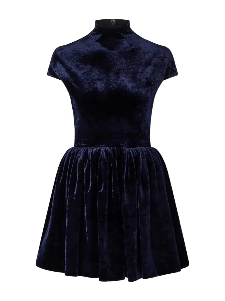 Alaïa Pleated Velvet Turtleneck Mini Dress