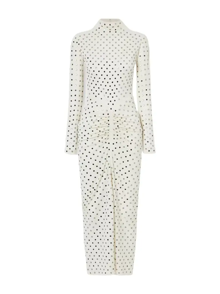 Alaïa Gathered Crystal-embellished Jersey Midi Dress