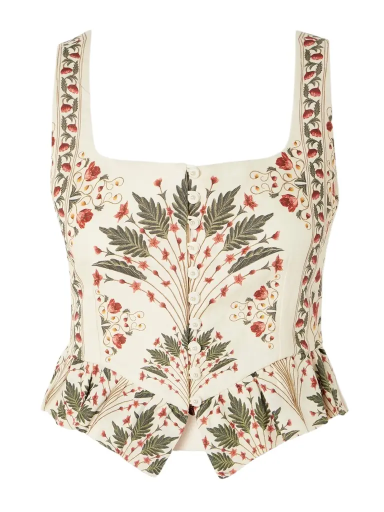 Agua by Agua Bendita Eslabon Andes Ruffled Printed Linen Top