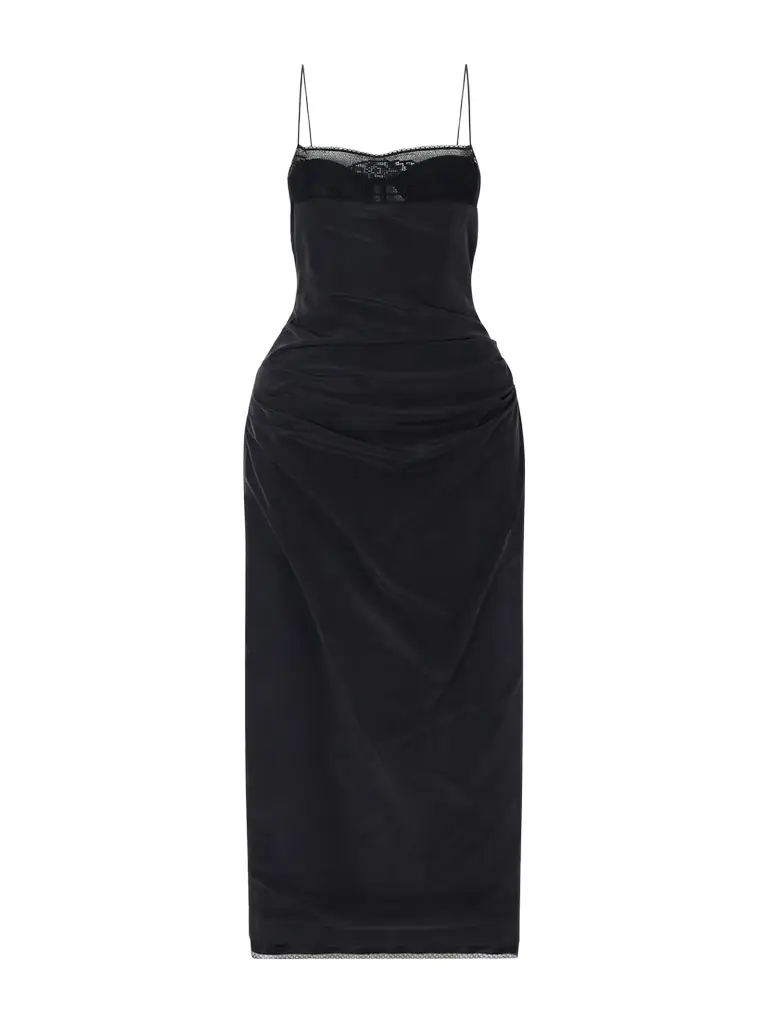 Magda Butrym Draped Lace-trimmed Silk-satin Midi Dress
