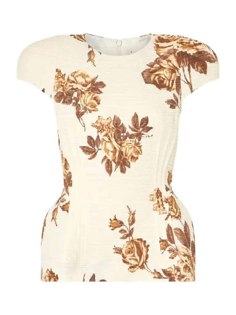 Magda Butrym Floral-print Plissé-satin Blouse