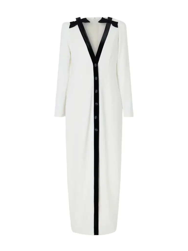 Alessandra Rich Bow-detailed Velvet-trimmed Stretch-cady Midi Dress