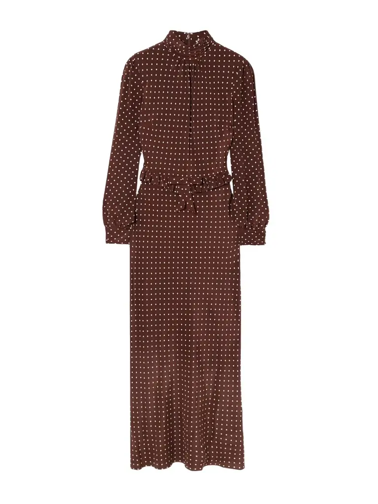 Alessandra Rich Ruffled Bow-detailed Polka-dot Silk Crepe De Chine Midi Dress