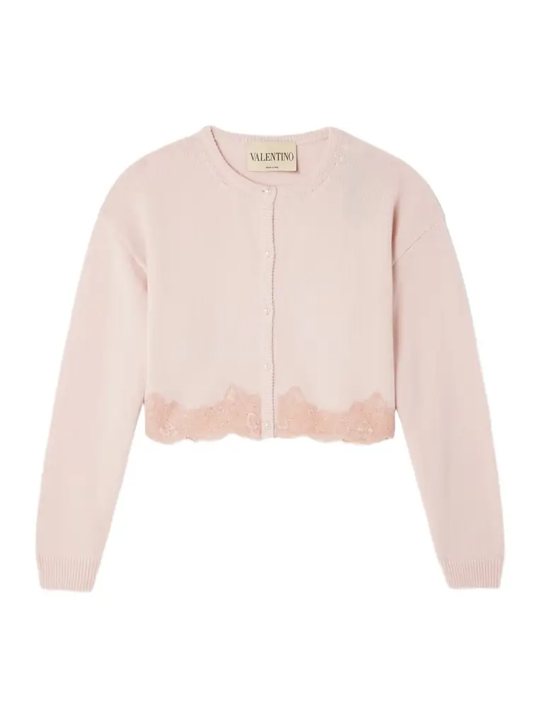 Valentino Garavani Cropped Lace-trimmed Wool Cardigan