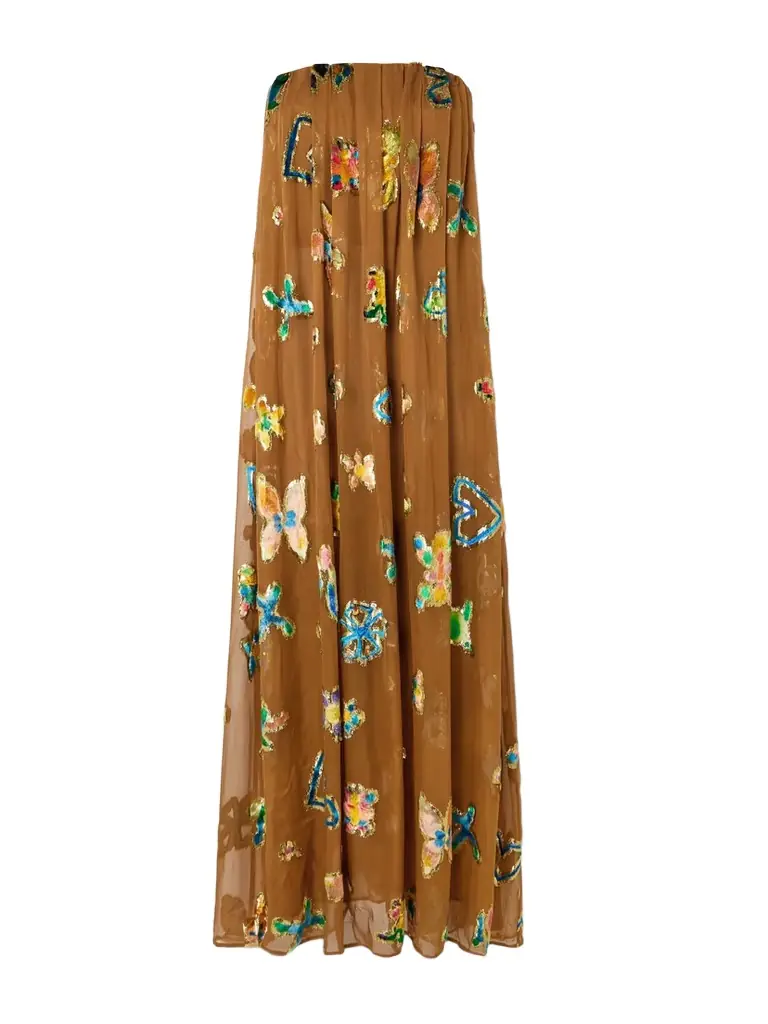 ALÉMAIS Velvet-trimmed Gathered Metallic Silk-blend Gown