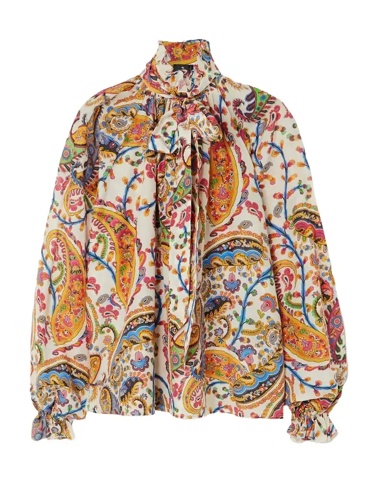 Etro Pussy-bow Paisley-print Cotton And Silk-blend Blouse