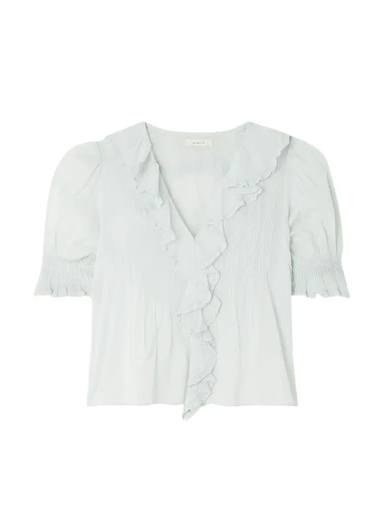 DÔEN Henri Ruffled Pintucked Organic Cotton-voile Top